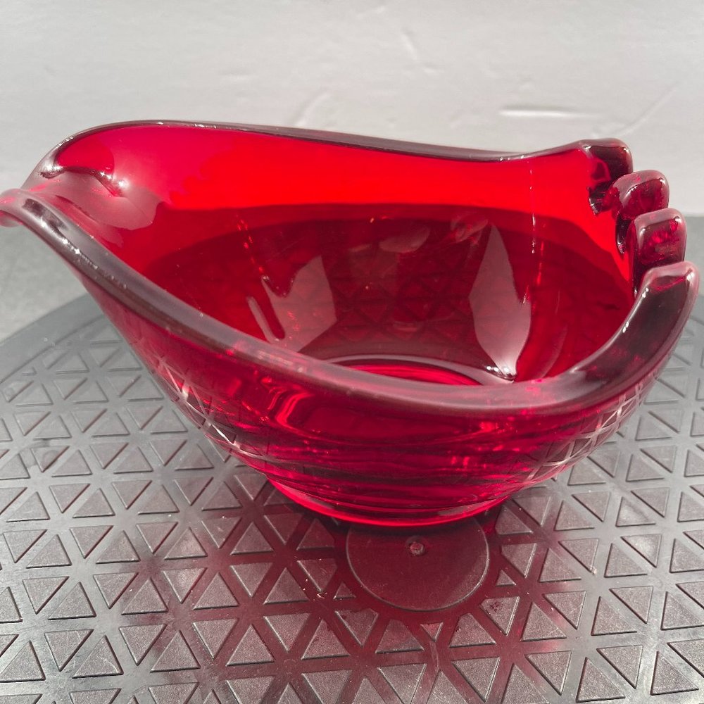Vintage Ruby Red Viking Glass Abstract Cigarette/Cigar Ashtray.